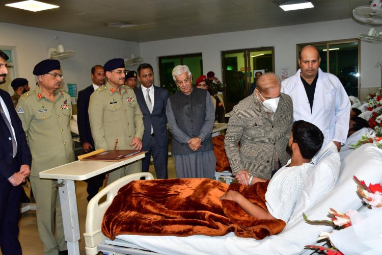 Prime Minister of Pakistan, Muhammad Shehbaz Sharif met officers and soldiers at CMH Rawalpindi who got injured during CTD complex Bannu Operation. PM paid tribute to courage and valour of troops who cleared CTD complex Bannu.