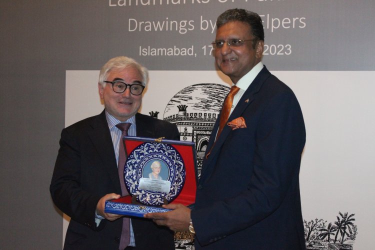 Book launching ceremony on Landmarks of Pakistan Drawings by Ute Elpers German porcelain painter held at PNCA