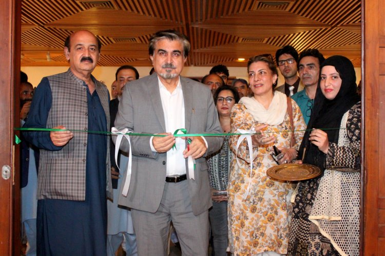 Federal Minister Jamal Shah inaugurates a solo exhibition titled “Portraits of Quaid” at PNCA