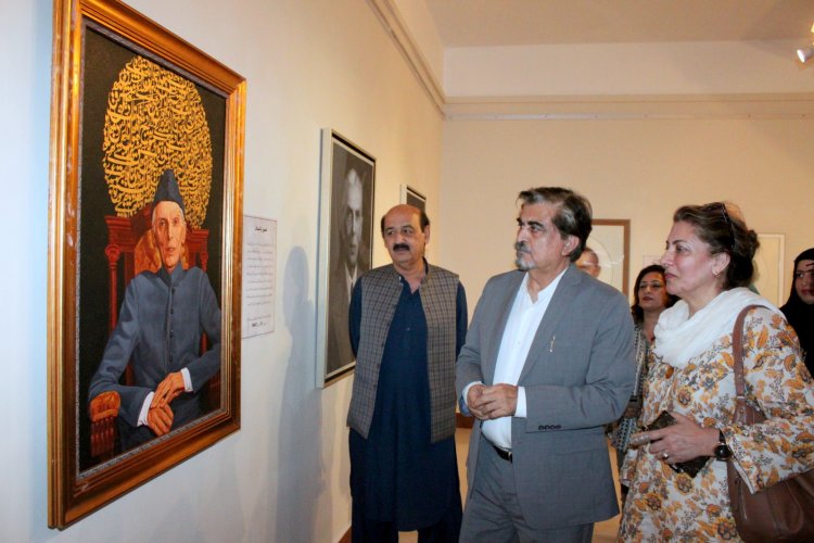 Federal Minister Jamal Shah inaugurates a solo exhibition titled “Portraits of Quaid” at PNCA