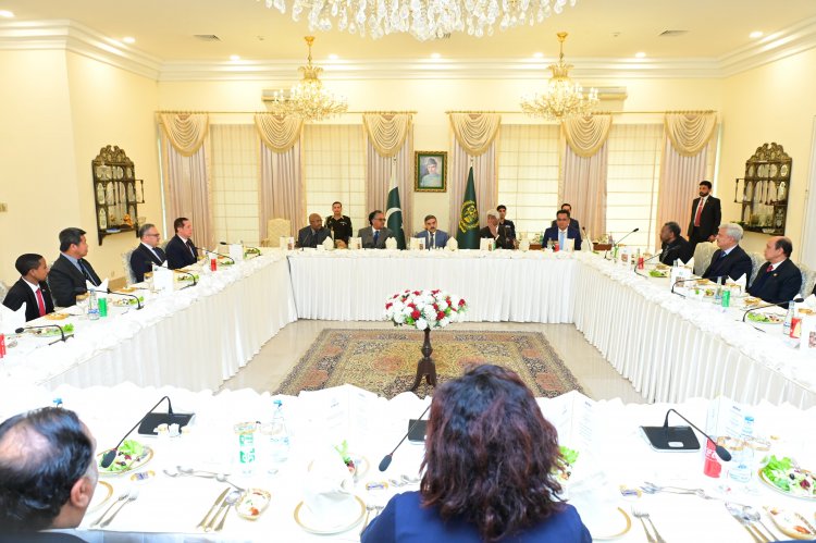 Caretaker Prime Minister Anwar ul Haq Kakar meets a group of envoys from African and Asian Countries