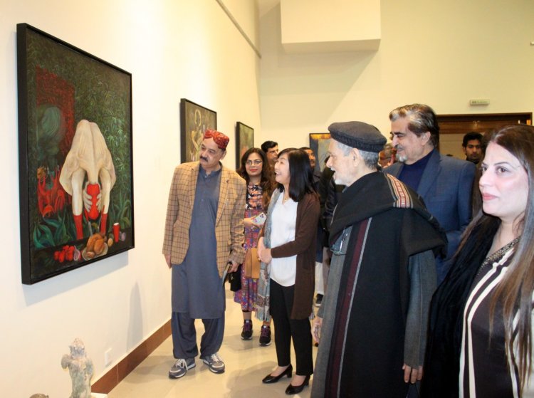 Ustad Bashir Ahmed inaugurated Jamal Shah's set of works titled "Celebration in of a Dehumanized Existence"